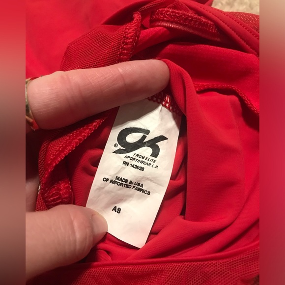 GK Elite Laurie Hernandez Edition Girls Gymnastics Leotard Red Shimmer Mesh - Picture 6 of 9